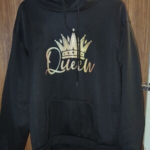 SHEIN Black Hoodie with Metallic Gold 'Queen' Crown Script